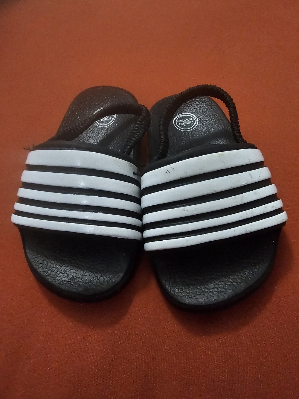 wonder nation Black and White Striped Kids Slide Sandals